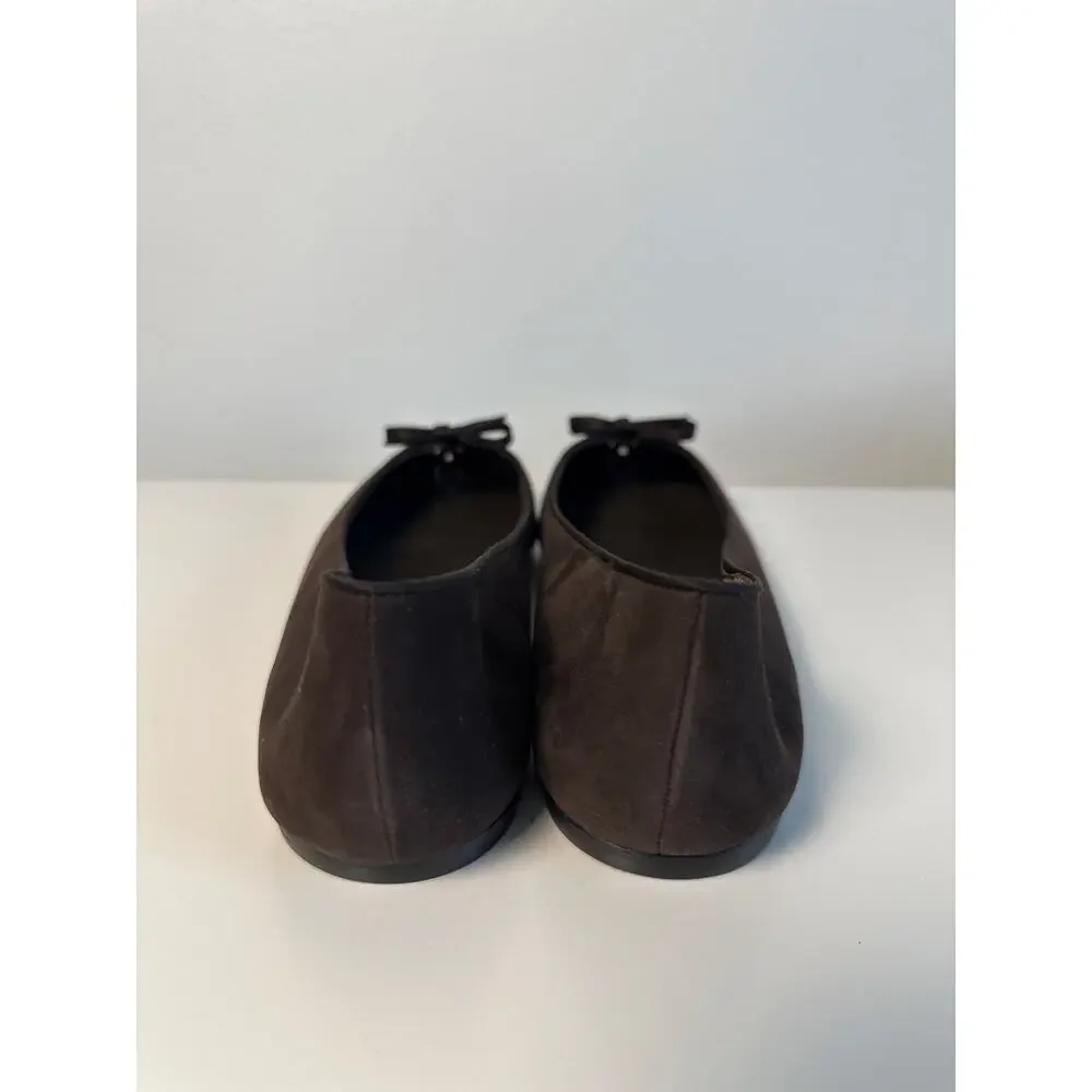NIB Delman Ballet Flats Dark Brown Suede With Satin Wrap | Women's Size 11 M